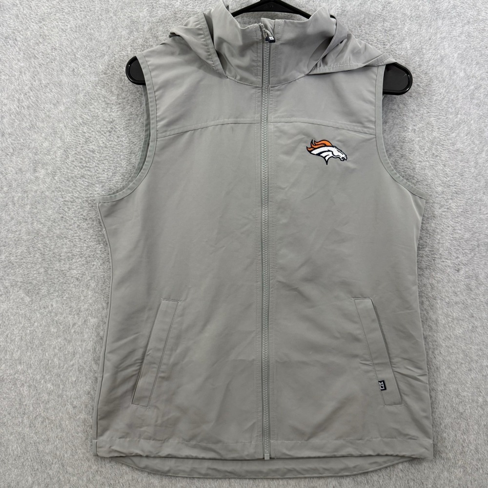 Denver Broncos Vest Men's Small Gray Charter Eco Packable Full Zip
